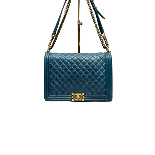 Chanel Quilted Large Boy Flap Pull Up Leather Blue Chanel Quilted Large Boy Flap Pull Up Leather Blue