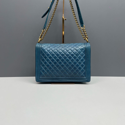 Chanel Quilted Large Boy Flap Pull Up Leather Blue Chanel Quilted Large Boy Flap Pull Up Leather Blue