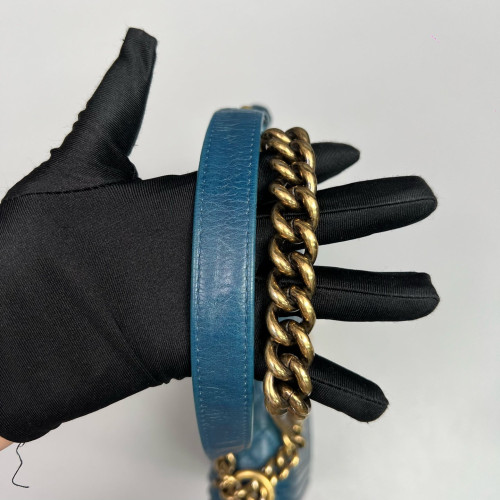 Chanel Quilted Large Boy Flap Pull Up Leather Blue Chanel Quilted Large Boy Flap Pull Up Leather Blue