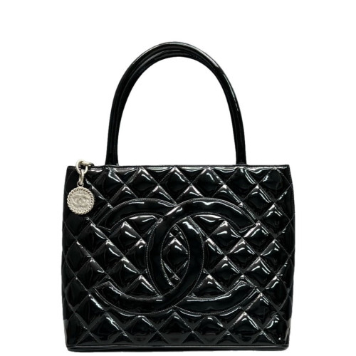 Chanel Quilted Medallion Tote Patent Calfskin Black Chanel Quilted Medallion Tote Patent Calfskin Black