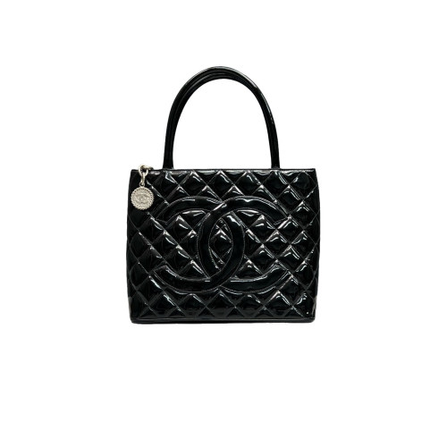 Chanel Quilted Medallion Tote Patent Calfskin Black Chanel Quilted Medallion Tote Patent Calfskin Black
