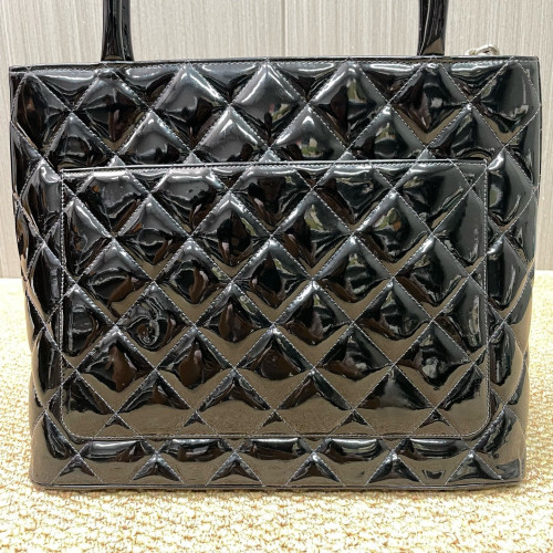 Chanel Quilted Medallion Tote Patent Calfskin Black Chanel Quilted Medallion Tote Patent Calfskin Black