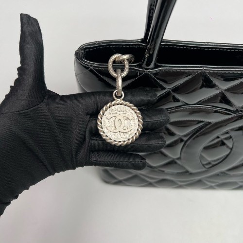 Chanel Quilted Medallion Tote Patent Calfskin Black Chanel Quilted Medallion Tote Patent Calfskin Black