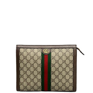 Gucci Ophidia Web Clutch GG Supreme Monogram Beige Brown Green