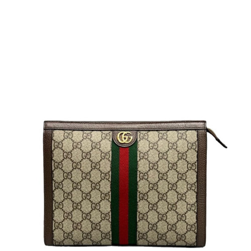 Gucci Ophidia Web Clutch GG Supreme Monogram Beige Brown Green