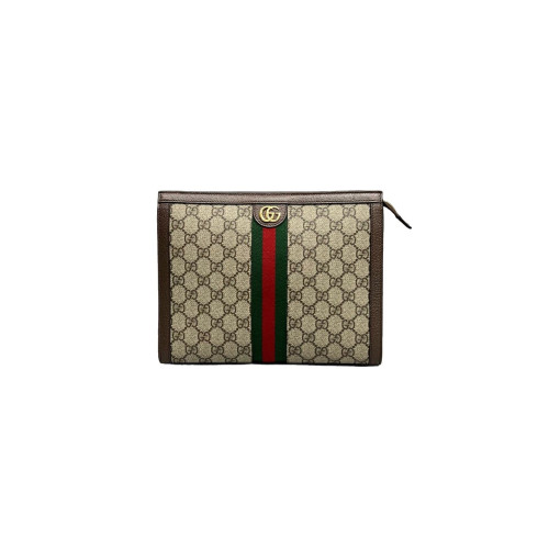 Gucci Ophidia Web Clutch GG Supreme Monogram Beige Brown Green