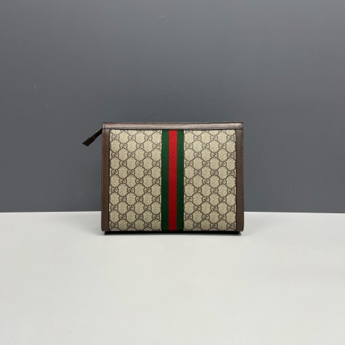 Gucci Ophidia Web Clutch GG Supreme Monogram Beige Brown Green