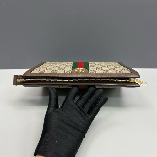 Gucci Ophidia Web Clutch GG Supreme Monogram Beige Brown Green