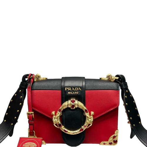 Prada Mini Cahier Calfskin Red Black Prada Mini Cahier Calfskin Red Black