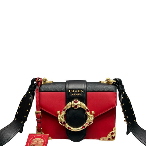 Prada Mini Cahier Calfskin Red Black Prada Mini Cahier Calfskin Red Black