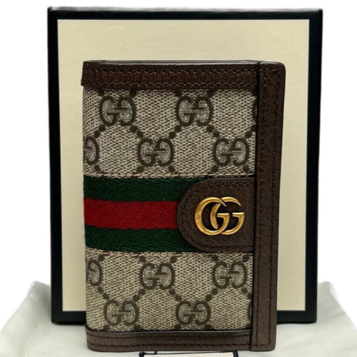 Gucci Web Ophidia Card Holder GG Supreme Monogram Beige Brown Green Gucci Web Ophidia Card Holder GG Supreme Monogram Beige Brown Green