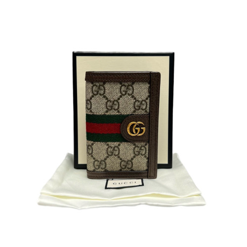 Gucci Web Ophidia Card Holder GG Supreme Monogram Beige Brown Green Gucci Web Ophidia Card Holder GG Supreme Monogram Beige Brown Green