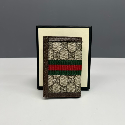 Gucci Web Ophidia Card Holder GG Supreme Monogram Beige Brown Green Gucci Web Ophidia Card Holder GG Supreme Monogram Beige Brown Green