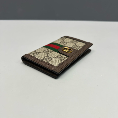 Gucci Web Ophidia Card Holder GG Supreme Monogram Beige Brown Green Gucci Web Ophidia Card Holder GG Supreme Monogram Beige Brown Green