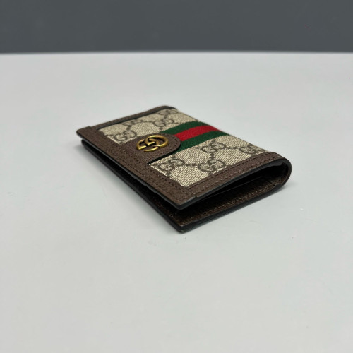 Gucci Web Ophidia Card Holder GG Supreme Monogram Beige Brown Green Gucci Web Ophidia Card Holder GG Supreme Monogram Beige Brown Green