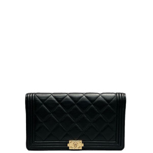 Chanel Quilted Boy Flap Wallet Calfskin Black