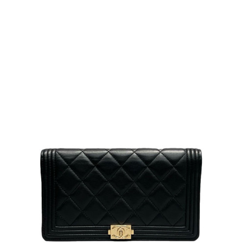 Chanel Quilted Boy Flap Wallet Calfskin Black Chanel Quilted Boy Flap Wallet Calfskin Black