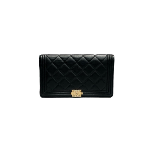 Chanel Quilted Boy Flap Wallet Calfskin Black Chanel Quilted Boy Flap Wallet Calfskin Black