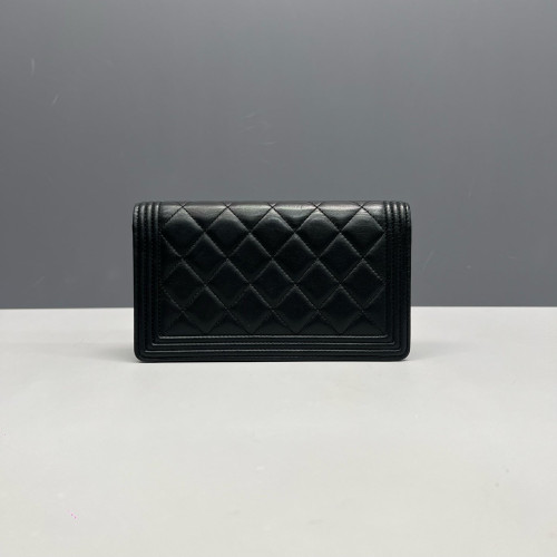 Chanel Quilted Boy Flap Wallet Calfskin Black Chanel Quilted Boy Flap Wallet Calfskin Black