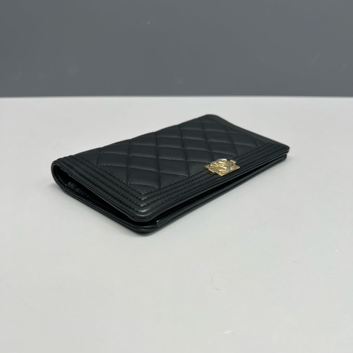 Chanel Quilted Boy Flap Wallet Calfskin Black Chanel Quilted Boy Flap Wallet Calfskin Black