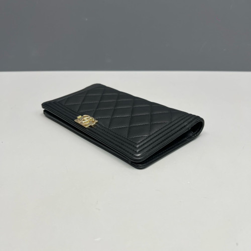 Chanel Quilted Boy Flap Wallet Calfskin Black Chanel Quilted Boy Flap Wallet Calfskin Black