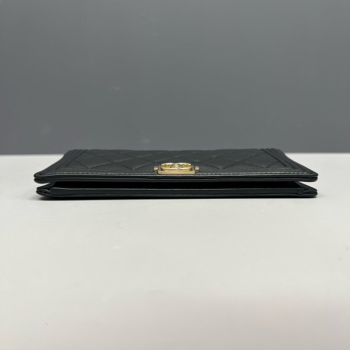 Chanel Quilted Boy Flap Wallet Calfskin Black Chanel Quilted Boy Flap Wallet Calfskin Black