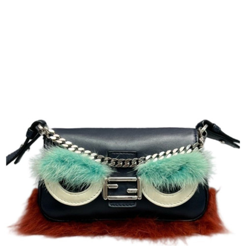 Fendi Monster Eyes Baguette Micro Faux Fur Calfskin Dark Blue White Green