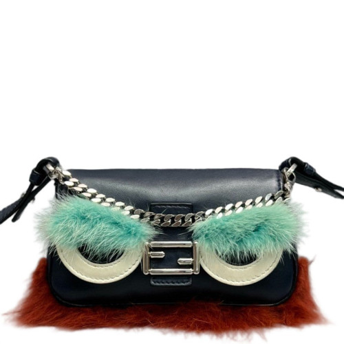 Fendi Monster Eyes Baguette Micro Faux Fur Calfskin Dark Blue White Green