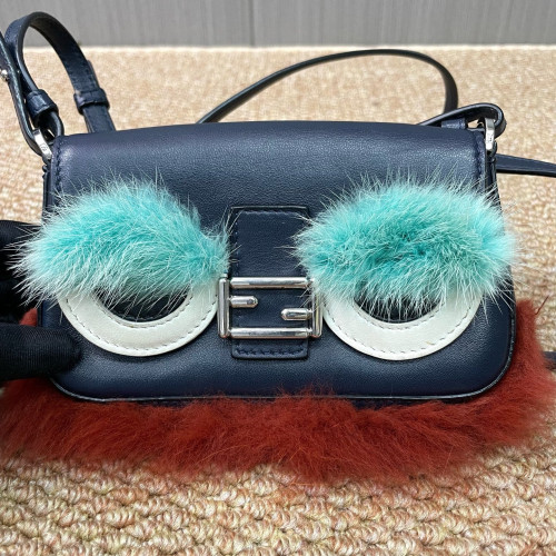 Fendi Monster Eyes Baguette Micro Faux Fur Calfskin Dark Blue White Green