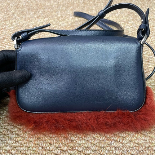 Fendi Monster Eyes Baguette Micro Faux Fur Calfskin Dark Blue White Green