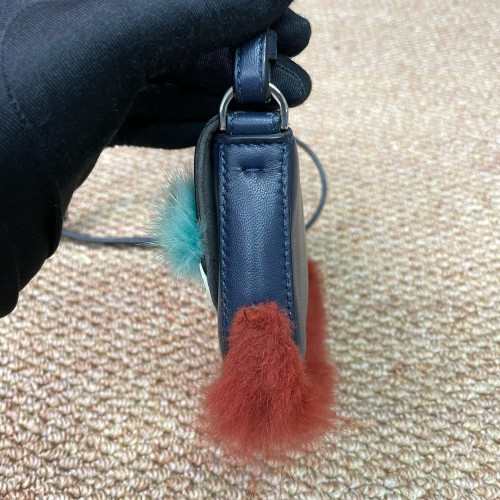 Fendi Monster Eyes Baguette Micro Faux Fur Calfskin Dark Blue White Green