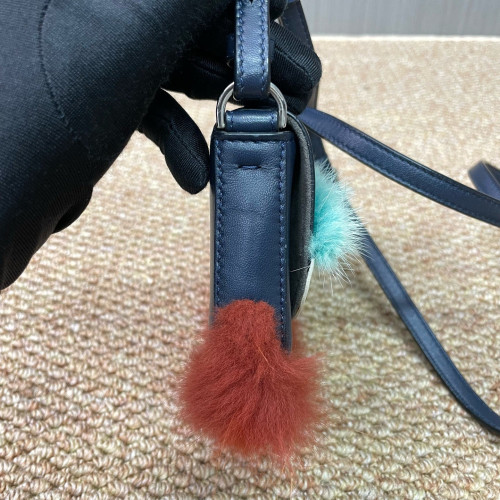 Fendi Monster Eyes Baguette Micro Faux Fur Calfskin Dark Blue White Green