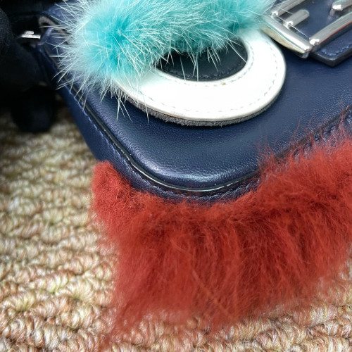 Fendi Monster Eyes Baguette Micro Faux Fur Calfskin Dark Blue White Green