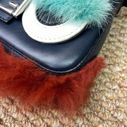 Fendi Monster Eyes Baguette Micro Faux Fur Calfskin Dark Blue White Green