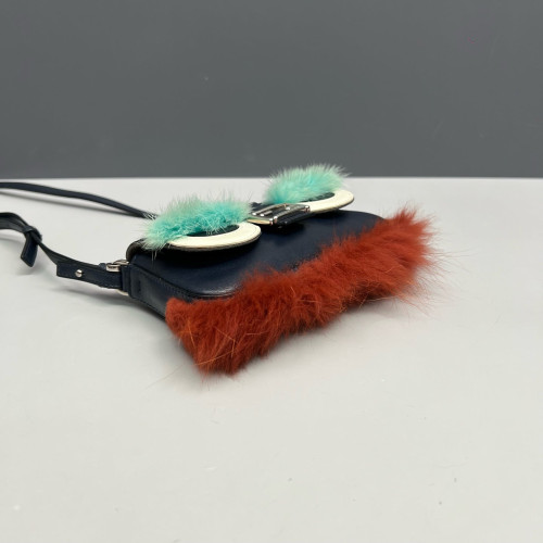 Fendi Monster Eyes Baguette Micro Faux Fur Calfskin Dark Blue White Green