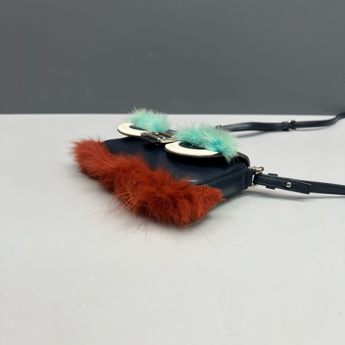 Fendi Monster Eyes Baguette Micro Faux Fur Calfskin Dark Blue White Green