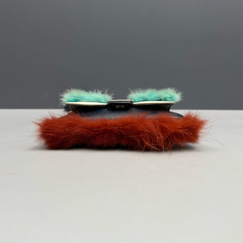 Fendi Monster Eyes Baguette Micro Faux Fur Calfskin Dark Blue White Green
