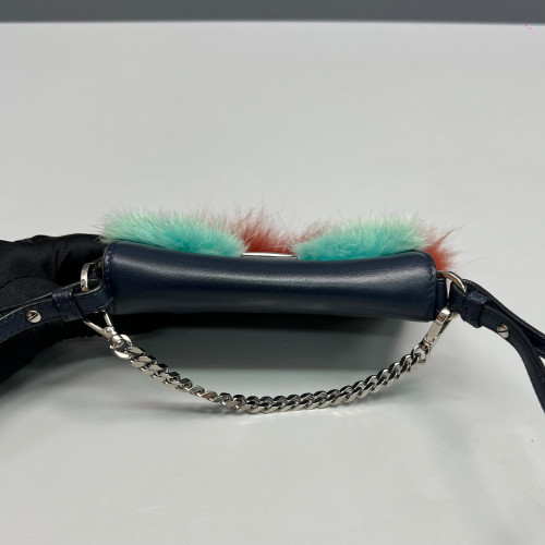 Fendi Monster Eyes Baguette Micro Faux Fur Calfskin Dark Blue White Green