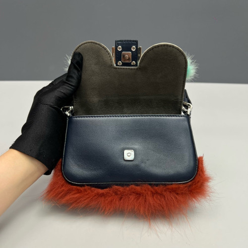 Fendi Monster Eyes Baguette Micro Faux Fur Calfskin Dark Blue White Green