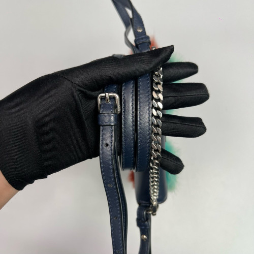 Fendi Monster Eyes Baguette Micro Faux Fur Calfskin Dark Blue White Green