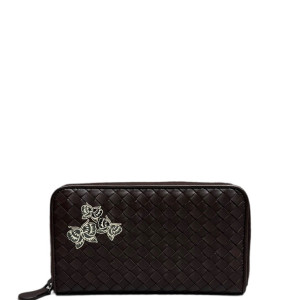 Bottega Veneta Intrecciato Zip Around Wallet Lambskin Intrecciato Nappa Espresso Brown