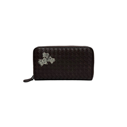 Bottega Veneta Intrecciato Zip Around Wallet Lambskin Intrecciato Nappa Espresso Brown