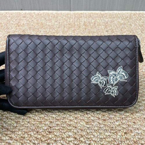 Bottega Veneta Intrecciato Zip Around Wallet Lambskin Intrecciato Nappa Espresso Brown