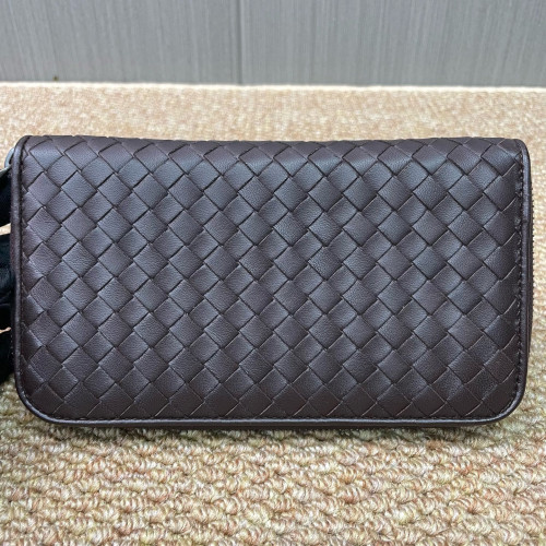 Bottega Veneta Intrecciato Zip Around Wallet Lambskin Intrecciato Nappa Espresso Brown