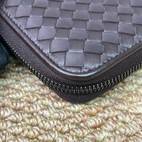 Bottega Veneta Intrecciato Zip Around Wallet Lambskin Intrecciato Nappa Espresso Brown