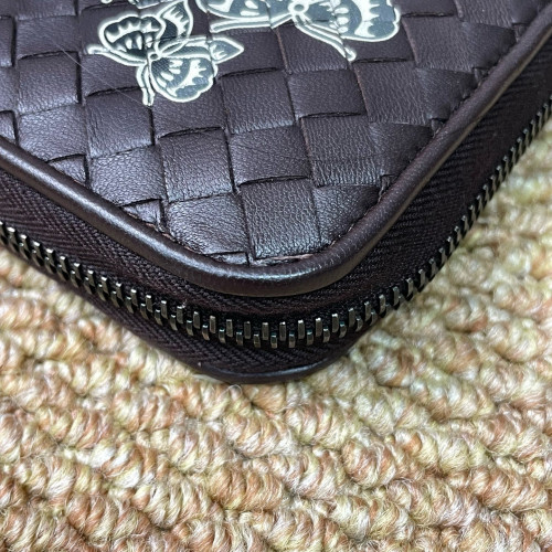Bottega Veneta Intrecciato Zip Around Wallet Lambskin Intrecciato Nappa Espresso Brown