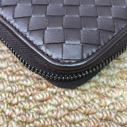 Bottega Veneta Intrecciato Zip Around Wallet Lambskin Intrecciato Nappa Espresso Brown