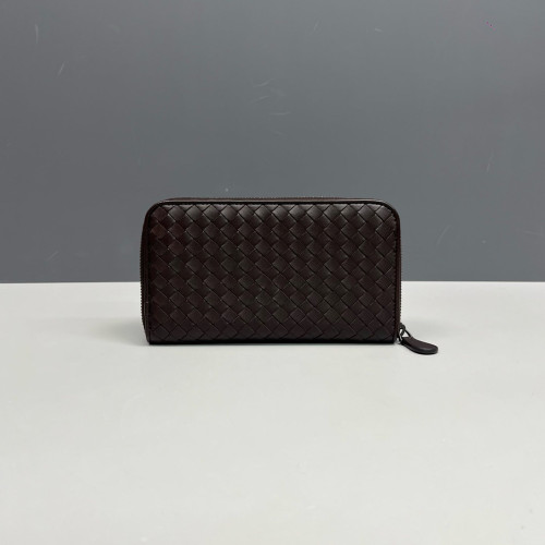 Bottega Veneta Intrecciato Zip Around Wallet Lambskin Intrecciato Nappa Espresso Brown
