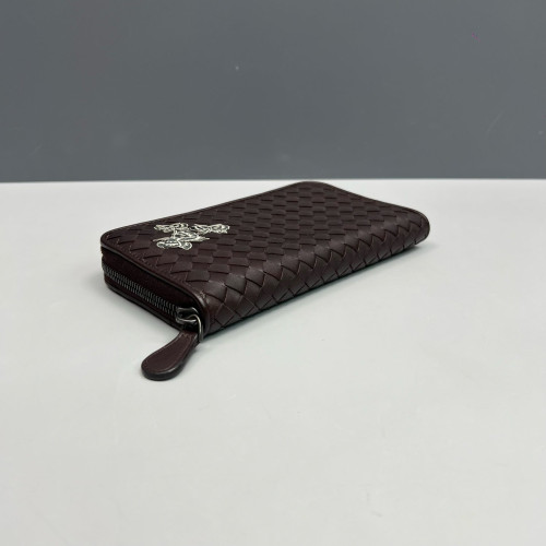 Bottega Veneta Intrecciato Zip Around Wallet Lambskin Intrecciato Nappa Espresso Brown