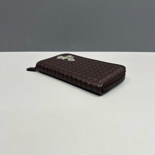 Bottega Veneta Intrecciato Zip Around Wallet Lambskin Intrecciato Nappa Espresso Brown